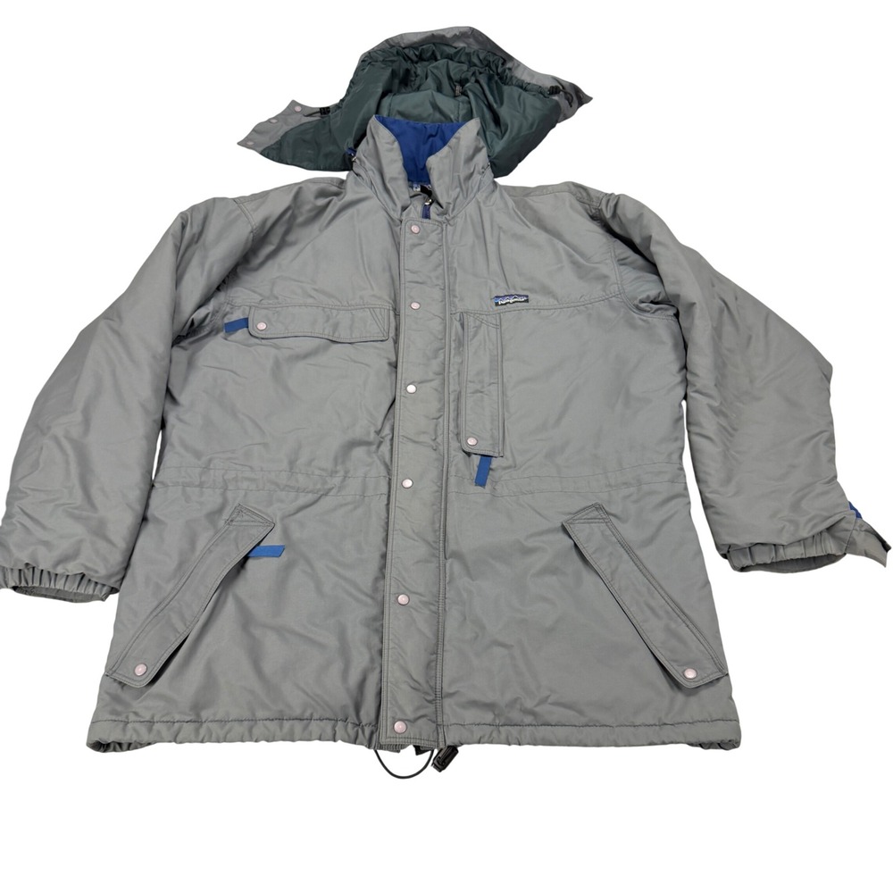 Patagonia Vintage Insulated Parka Jacket Grey Blue XL‎ Detachable Hood Mens